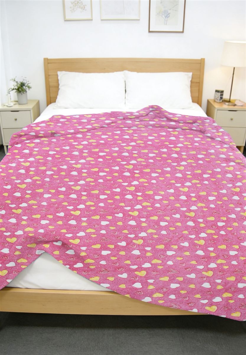 Κουβέρτα Fleece φωσφορίζουσα Hearts 175x225 Pink 100% Polyester
