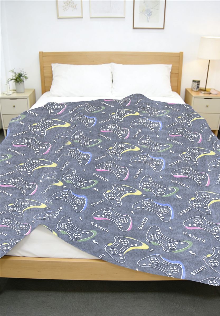 Κουβέρτα Fleece φωσφορίζουσα Gamer 175x225 Dark Blue 100% Polyester