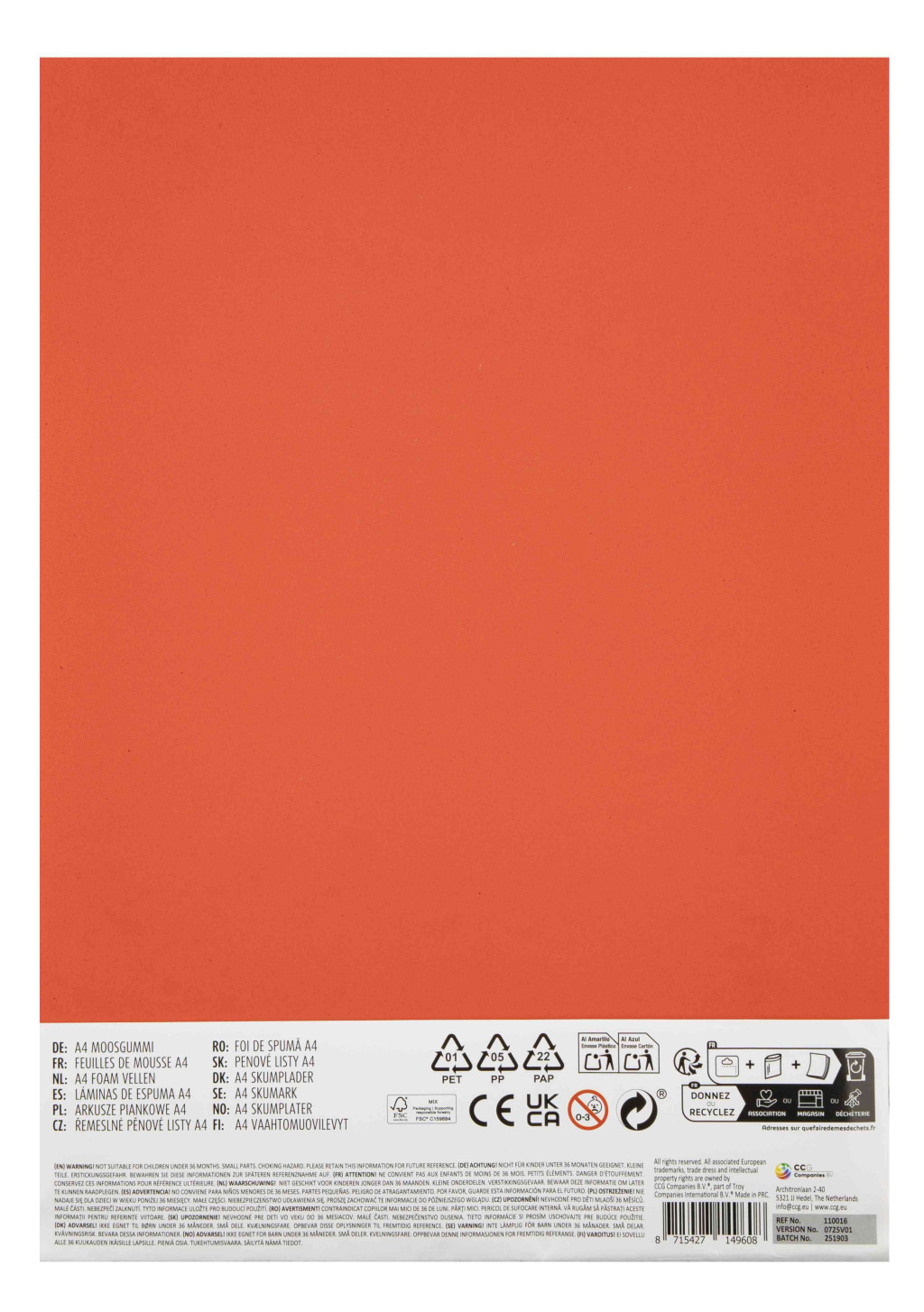 Alternative view of Colour Χρωματιστά Αφρώδη Φύλλα Χειροτεχνίας A4  8 Τεμάχια