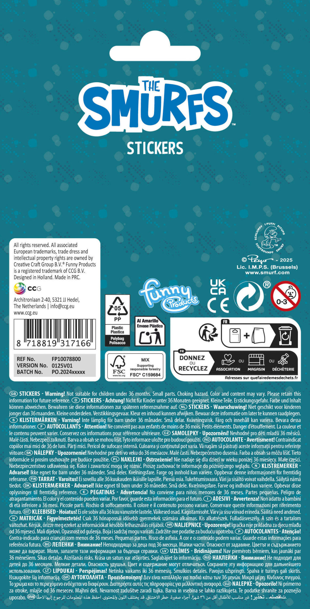 Alternative view of Smurfs Μεταλλικά Αυτοκόλλητα Foil 20 x 10 cm