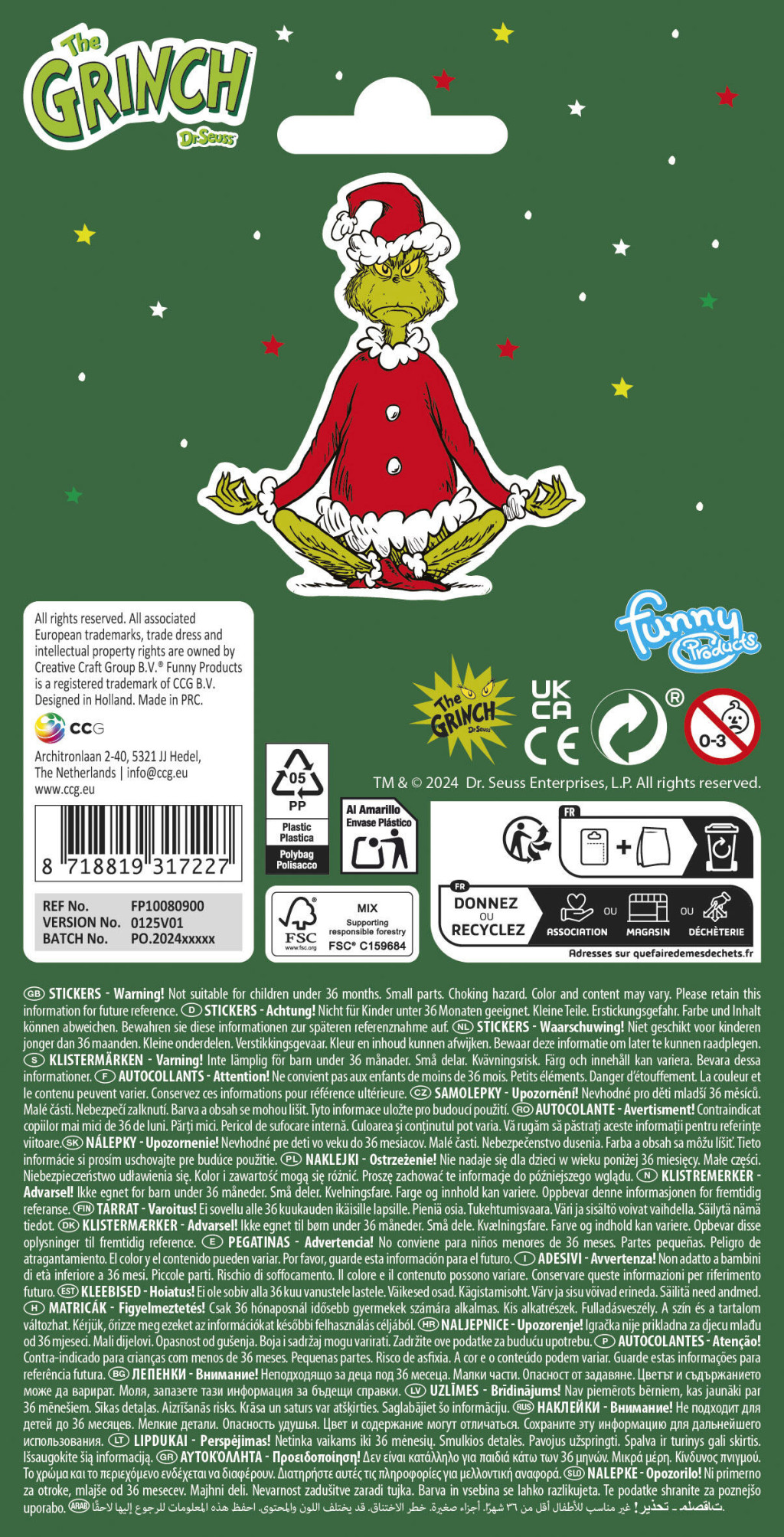 Alternative view of The Grinch Μεταλλικό Αυτοκόλλητο Foil 20 x 10 cm