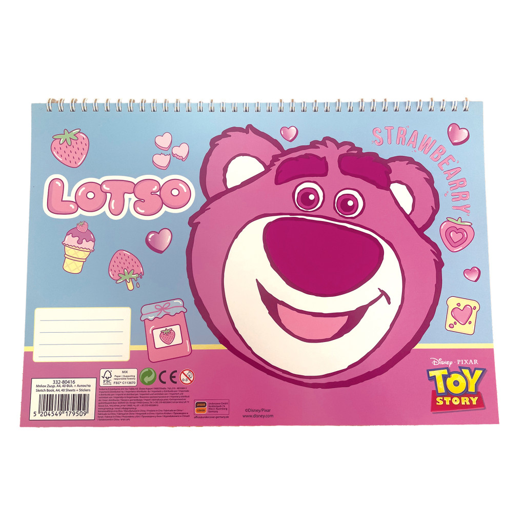 Disney Toy Story Lotso Σπιράλ Μπλοκ Ζωγραφικής Α4 με 40 Φύλλα και Αυτοκόλλητα