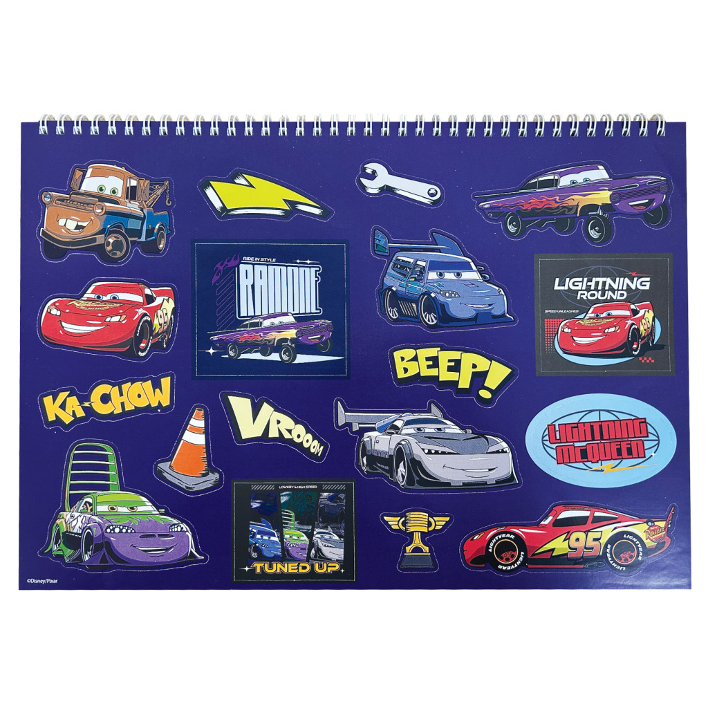 Alternative view of Disney Cars Roaring Μπλοκ Ζωγραφικής Α4 Σπιράλ με 40 Φύλλα και Αυτοκόλλητα