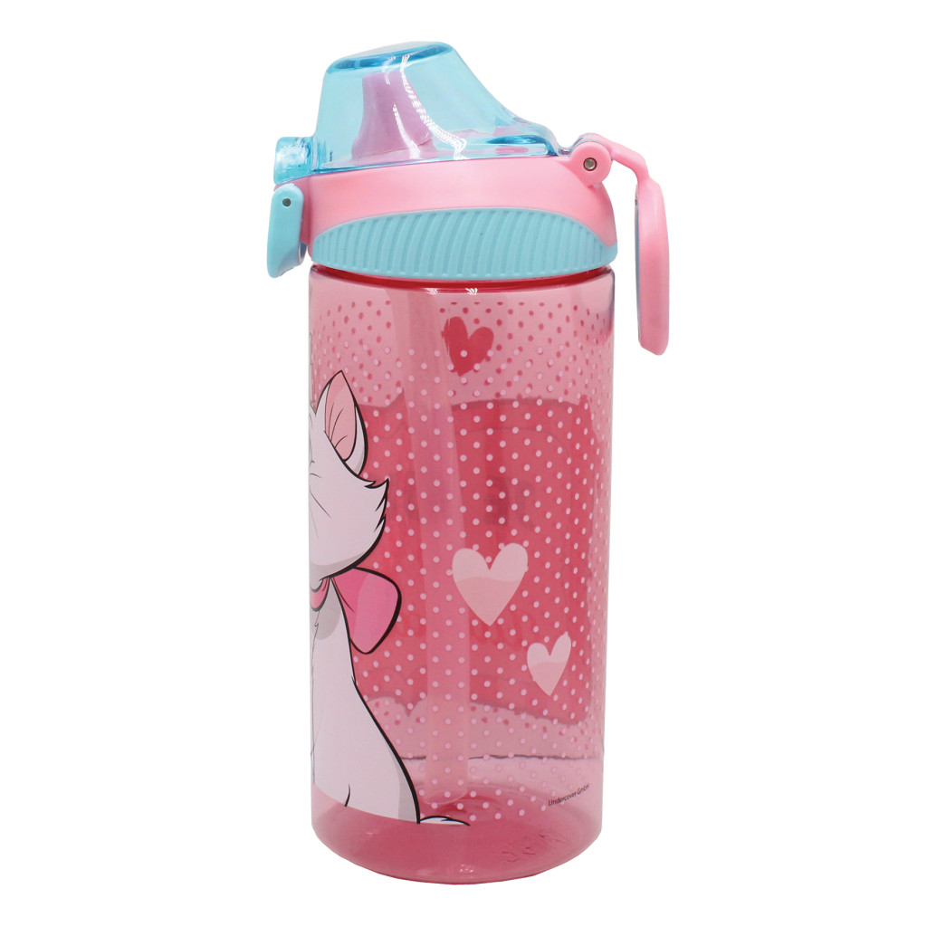 Disney Marie Adorable Πλαστικό μπουκάλι με καλαμάκι και γάντζο 450 ml