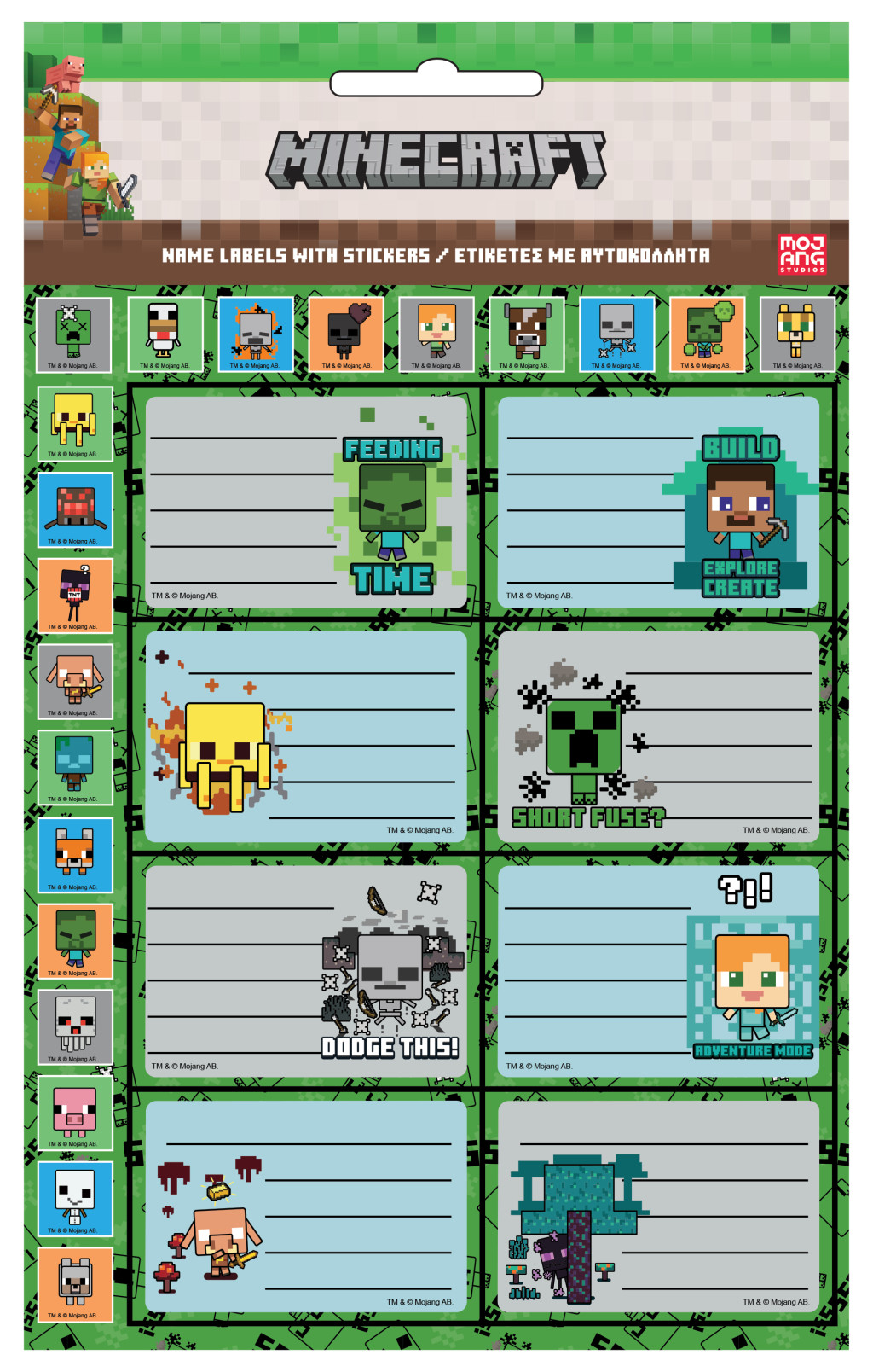 Alternative view of Minecraft Creepers Need Hugs αυτοκόλλητα ετικετών σημειωματάριων σετ 16 τεμαχίων