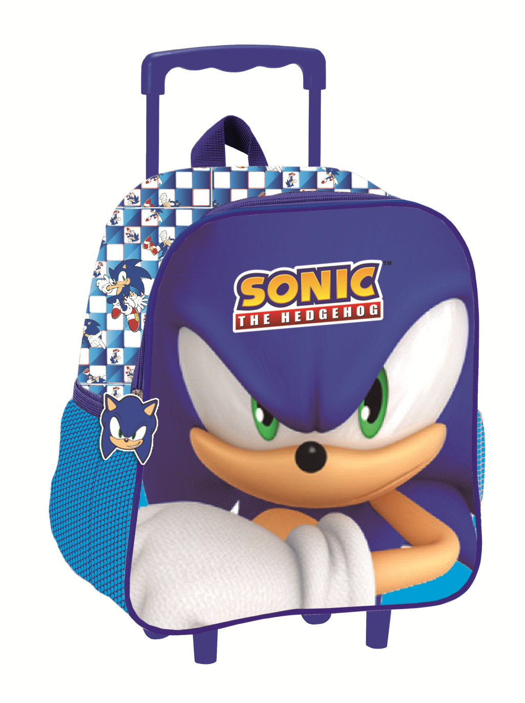 Sonic the Hedgehog Παιδική τσάντα νηπιαγωγείου τρόλεϊ με σχέδιο 3D, ροδάκια, ρυθμιζόμενους ιμάντες και διαστάσεις 32×26×11 cm