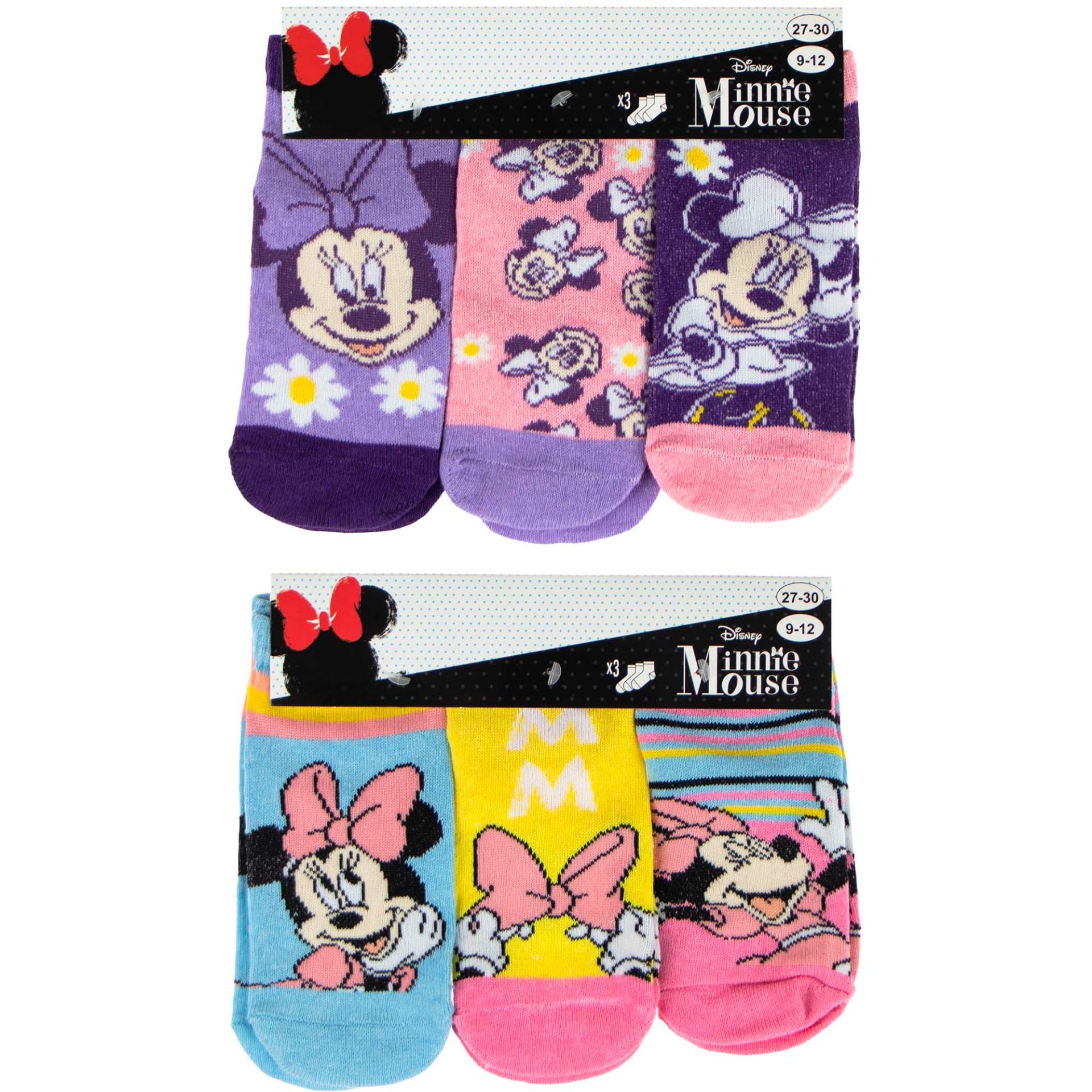 Disney Minnie Mouse Παιδικές Κάλτσες Sneakers 3 Τεμαχίων 9-12 ετών