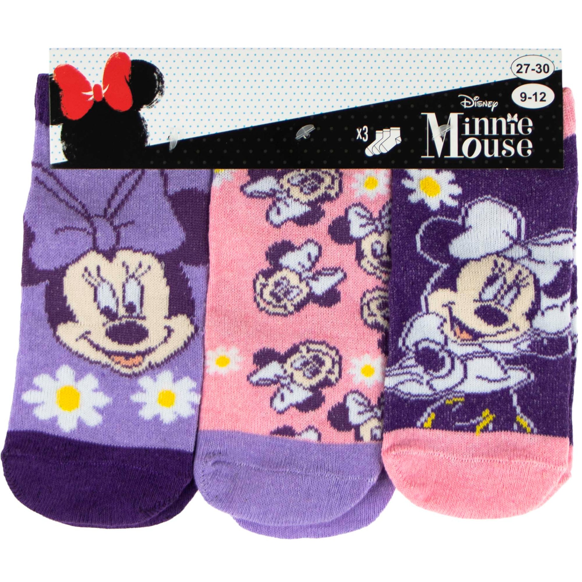 Disney Minnie Mouse Παιδικές Κάλτσες Sneakers 3 Τεμαχίων 9-12 ετών