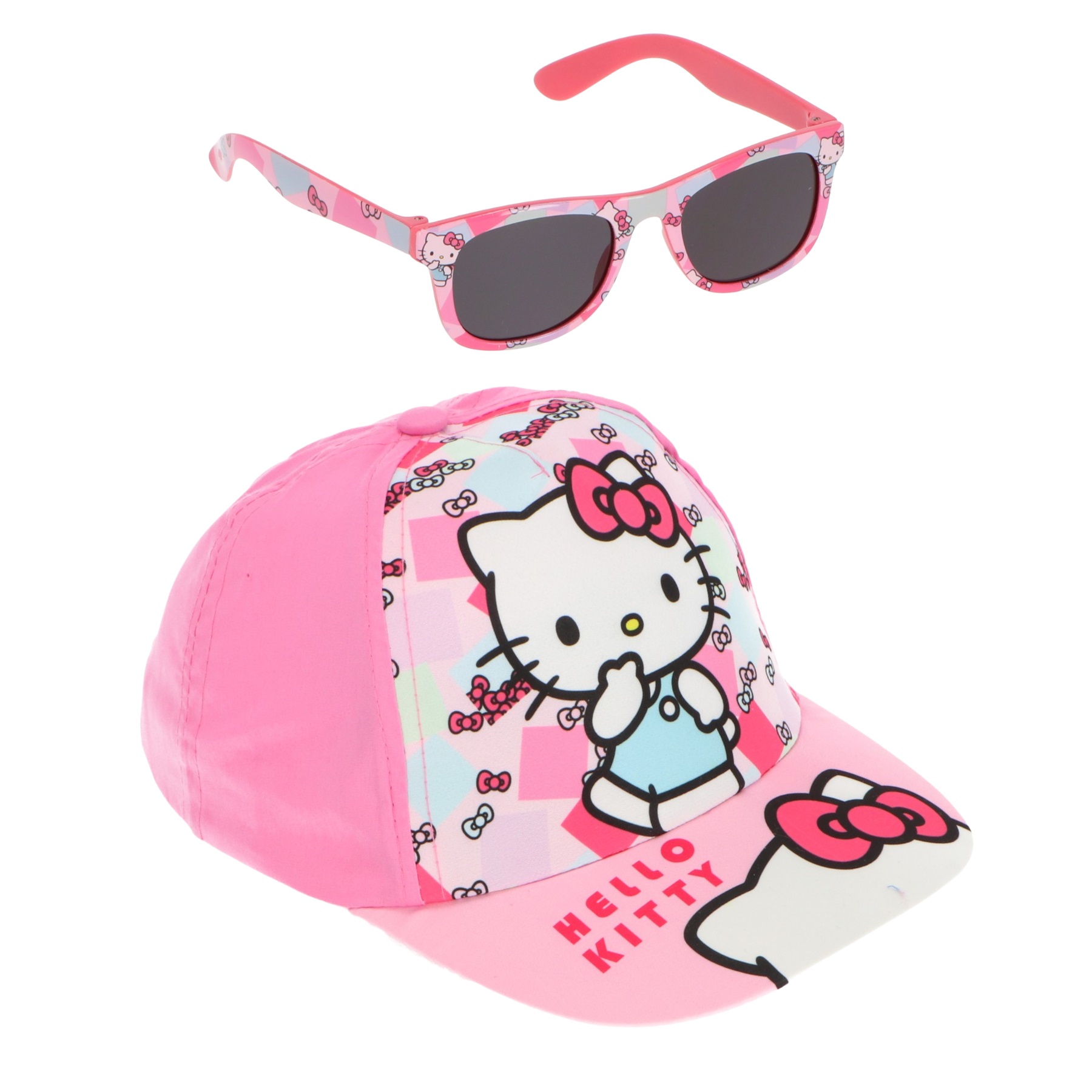Hello Kitty Παιδικό Καπέλο με Γυαλιά Ηλίου Ροζ Βαμβακερό 53 cm