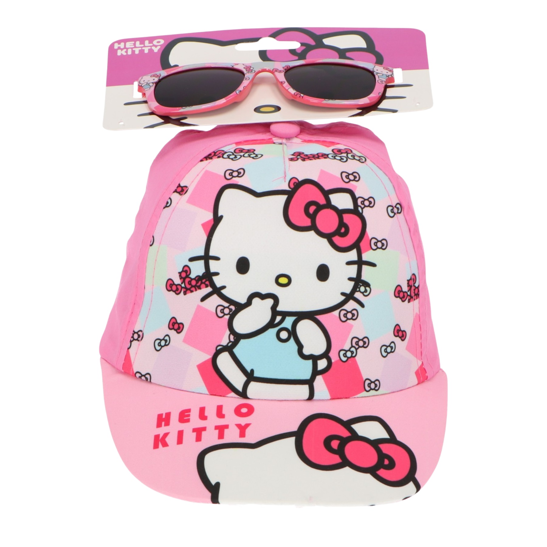 Hello Kitty Παιδικό Καπέλο με Γυαλιά Ηλίου Ροζ Βαμβακερό 53 cm