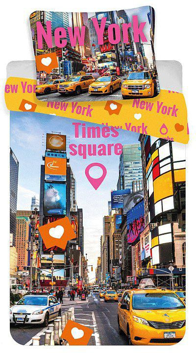 Travel Times Square New York Σετ Παπλωματοθήκη με Μαξιλαροθήκη 140×200 cm, 70×90 cm 100% Βαμβάκι