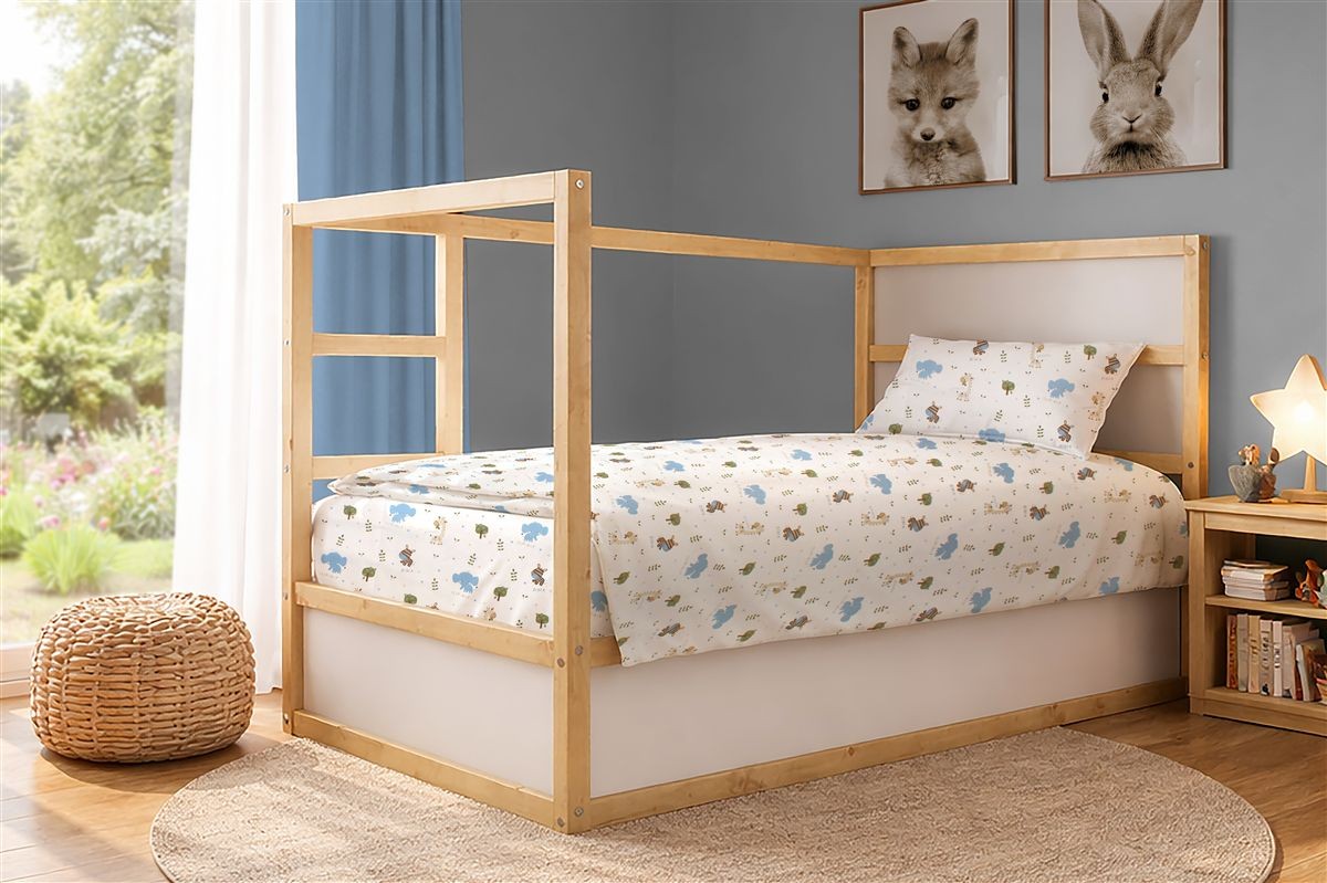 Σεντόνια Εμπριμέ Σετ 3 τεμ kids Happy Safari 711 160X240 White-Sky Blue 100% Cotton