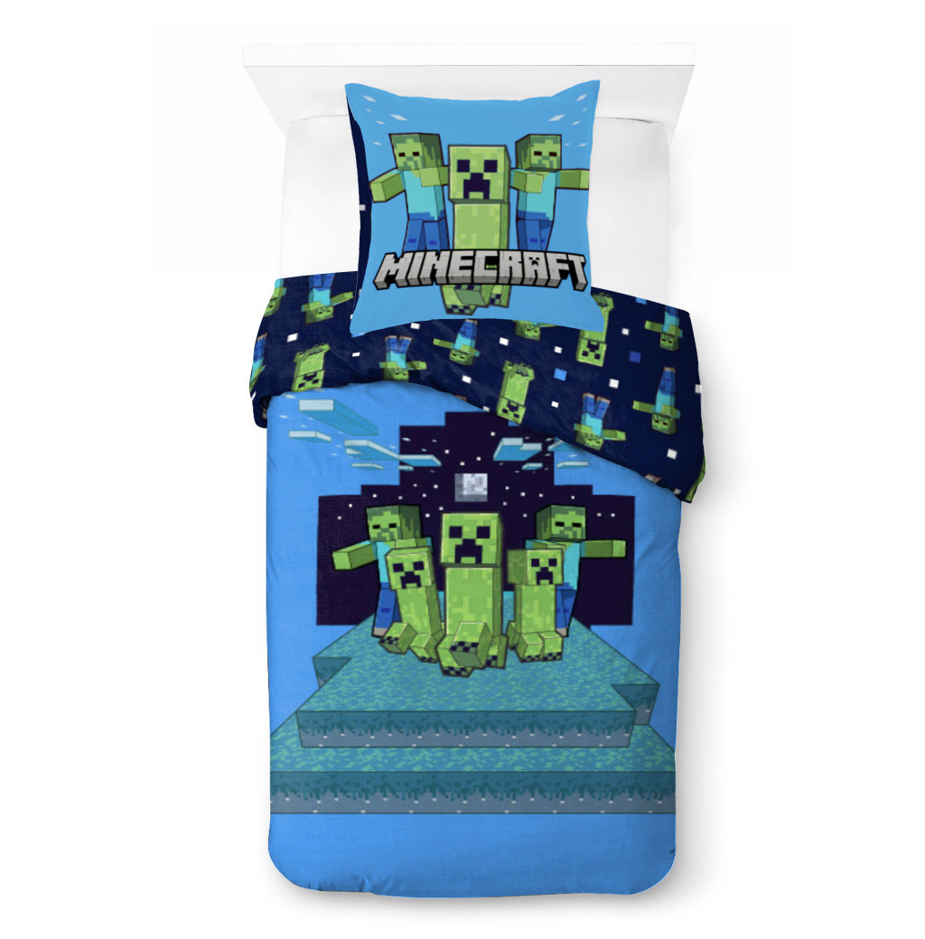 Minecraft Night Schemes Παιδικό Βαμβακερό Σετ Παπλωματοθήκης 2 Τεμαχίων 140×200 & 70×90 εκ.