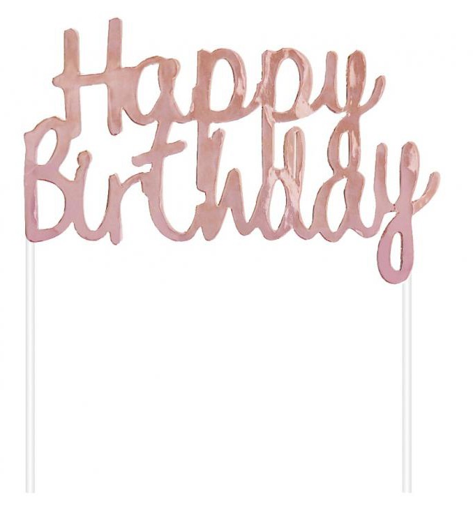 Happy Birthday Ροζ Χρυσό Διακοσμητικό Τούρτας 11×14 εκ.