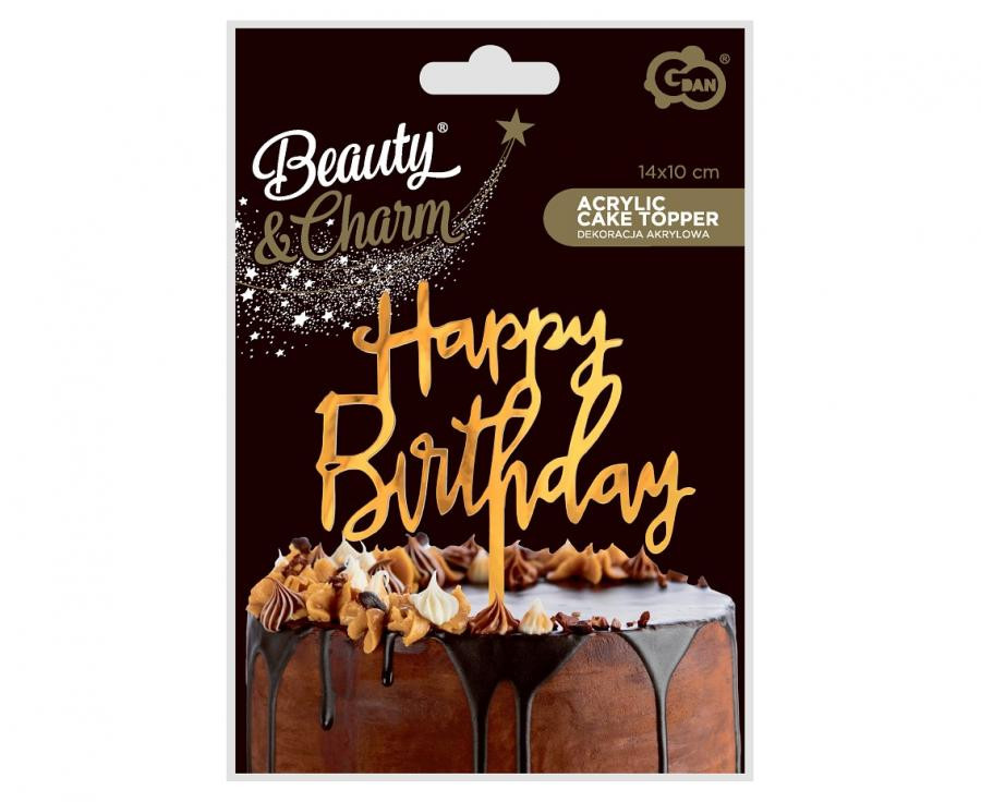 Alternative view of Happy Birthday Χρυσό Διακοσμητικό Τούρτας 14 εκ.