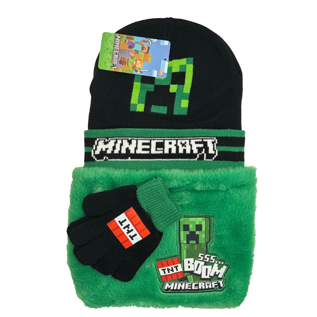 Minecraft Boom Deluxe Σετ Παιδικού Σκούφου, Κασκόλ και Γαντιών 4 έως 6 ετών