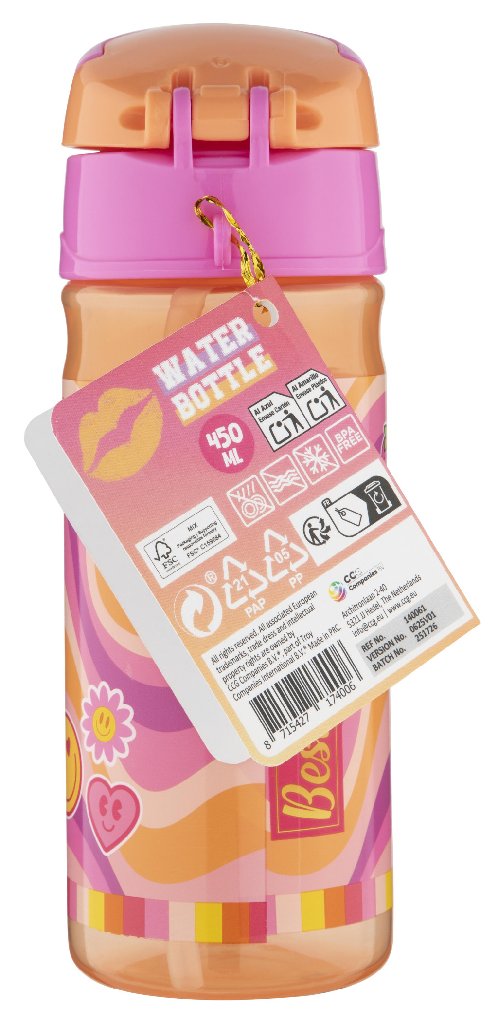 Alternative view of Colour Besties Girls' Πλαστικό Παγούρι με Καλαμάκι 450 ml