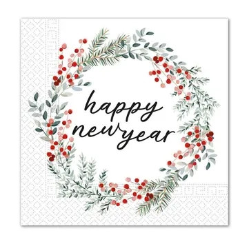 Happy New Year Wreath Happy New Year Χαρτοπετσέτες 3 Φύλλων 20 Τεμαχίων 33×33 εκ. FSC